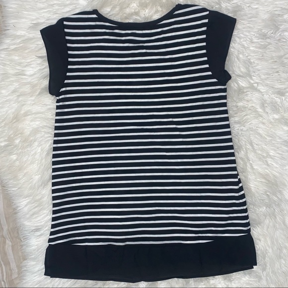 Premise | Striped Sheer Edge Longline Black & White Tee Shirt Blouse - Picture 6 of 11